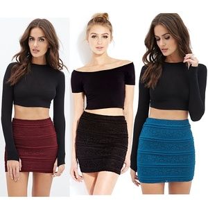 3 Forever 21 Lace Pencil Mini Skirt Black Teal Bur